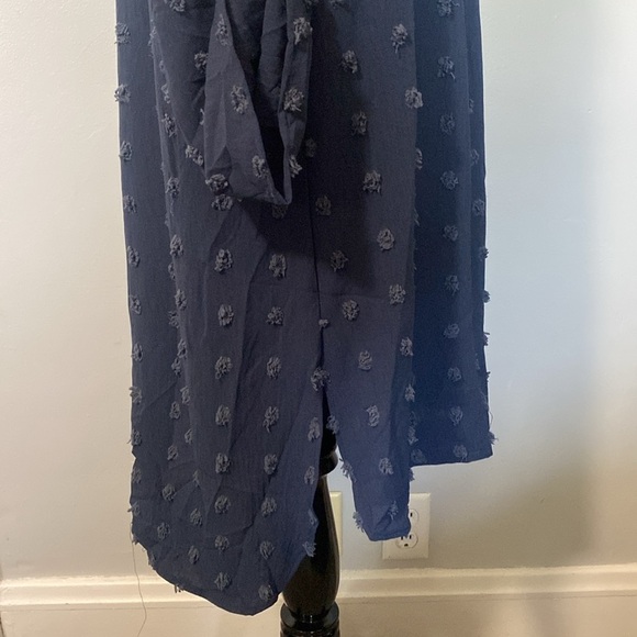 B Tunic Dress Collared V-Neck Swiss-dot Pom 3/4 Button-up Sleeves Sz XL - Picture 6 of 8